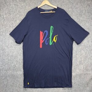 Polo Ralph Lauren T-Shirt Men's XLT Short Sleeve Blue Rainbow Logo Cotton Preppy